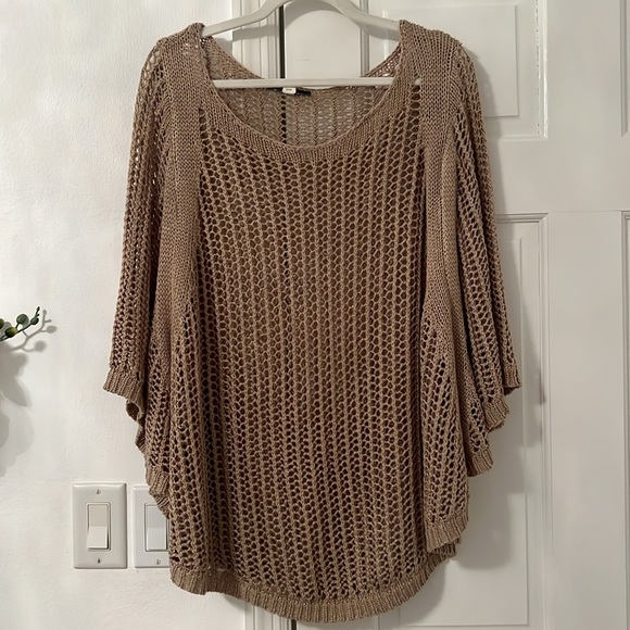 Lane Bryant Crochet Poncho Sweater Tan - Picture 1 of 8
